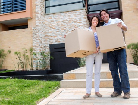 Moving truck loaded with household belongings